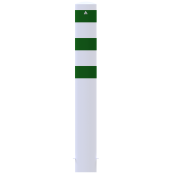 Impact protection bollards | as e-charging post protection |  193 mm | Hot-dip galvanized and white powder-coated with 3 green reflective strips foil type RA1/A | for casting in concrete
